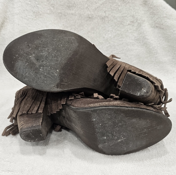 Naughty Monkey Brown Suede Strappy Corset Fringe Boho Hippie Ankle Boots - Picture 7 of 7